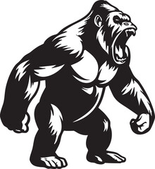 Roaring gorilla with clenched fists, bold black style