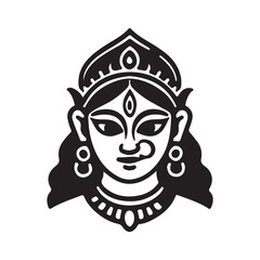Durga maa face vector illustration with fierce cartoon eyes, perfect for a modern tattoo design or logo
