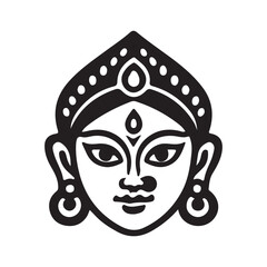 Durga maa face vector illustration with fierce cartoon eyes, perfect for a modern tattoo design or logo
