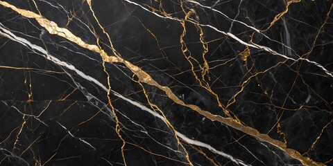 Luxurious black marble texture with gold and white veins