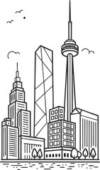 Fototapeta premium Dynamic Toronto skyline sketch evokes urban adventures and travel dreams. Iconic architecture, perfect for city guides and modern designs. Vector graphic.