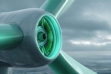 Wind resistance simulation for turbine blade redesign, icy green and chrome silver, aerodynamic UI view 