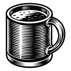 Black and white tin can mug displays a unique textural and vintage coffee