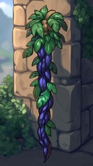 A stylized hanging plant with braided vines and leaves. Concept of nature and fantasy.