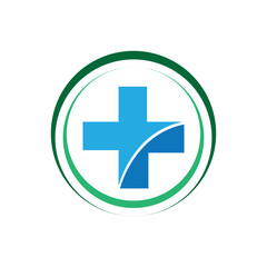 Obraz premium Abstract round symbol with happy human silhouette. Sport, fitness, medical or health care center logo design concept.