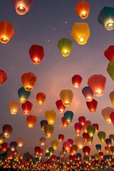 A Sky Full of Colorful Lanterns at Dusk