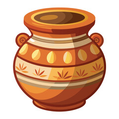 Cartoon earthenware pot showcases ancient brown colorings and swirling handles against a clear background