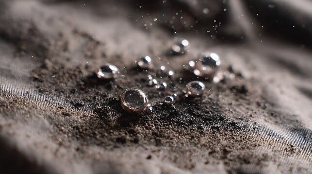 A demonstration of waterproof fabric with bubbles and dirt, showcasing the impressive durability and practicality of the material in an engaging visual experiment.