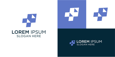 Modern tech company logo design with geometric pixelated shapes creating a dynamic and innovative brand identity for cutting-edge technology and digital solutions businesses