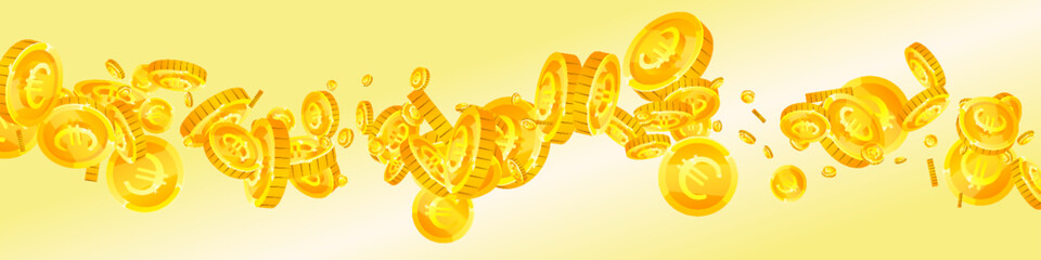 European Union Euro coins falling. Scattered gold