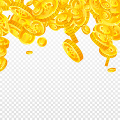 European Union Euro coins falling. Scattered gold