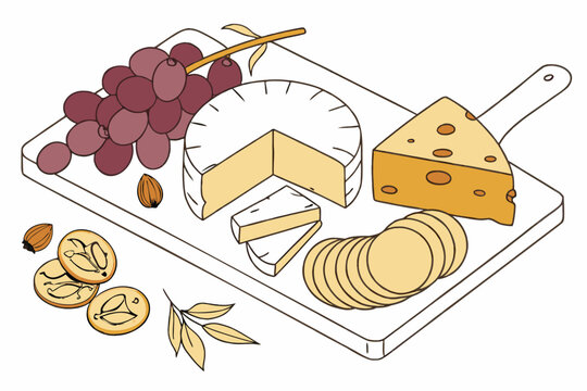 cheese board with grapes, cheese, crackers clip art preview