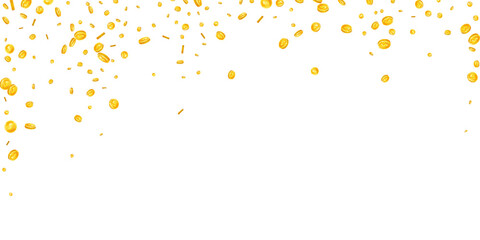 American dollar coins falling. Scattered gold USD