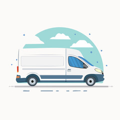 White delivery van vector illustration for cargo and logistics services. Commercial vehicle shown in side view for business transportation concepts