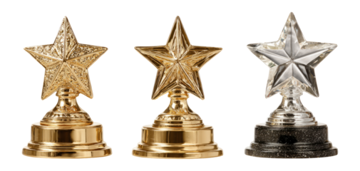 Golden and Silver Star Trophies on Isolated Transparent Background