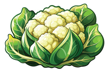 Fresh cauliflower vegetable, surrounded by its vibrant green leaves, looks delicious and appealing