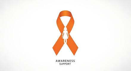 Orange awareness ribbon with a female silhouette symbolizing support for a social cause