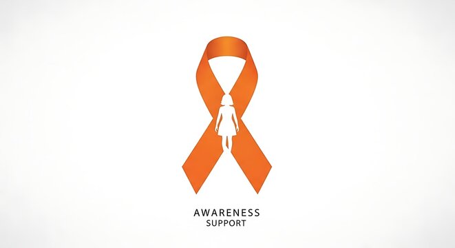 Orange awareness ribbon with a female silhouette symbolizing support for a social cause