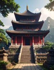Obraz premium Asian temple with tiered roof