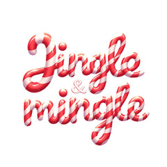 
"Jingle and mingle" candy cane font, 3D render, red and white, holiday concept
