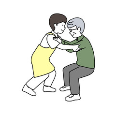 高齢者の立ち上がりを介助する介護士