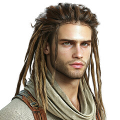 Young man with long dreadlocks in casual attire, looking confidently at the camera, capturing modern lifestyle and style transparent background