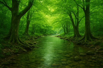 Naklejka premium Serene Nature Landscape with Crystal Clear River