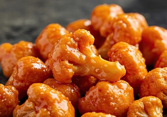 Spicy Buffalo Cauliflower Bites on Charcoal Black Background 