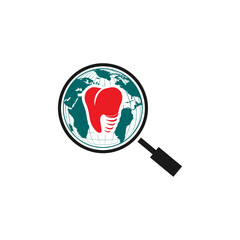 Dentistry searcher logo design with tooth and magnifying glass