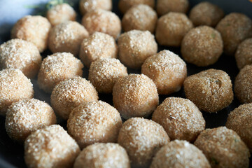 Close-up of chicken meatballs. Diet meatballs.