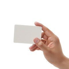 Obraz premium Hand Holding a Blank White Rectangular Card graphic design isolated on a transparent background
