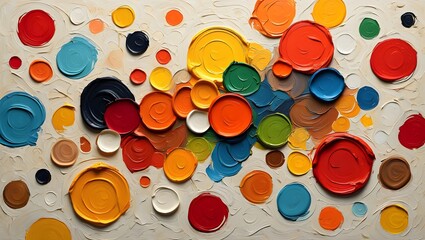Colorful circles arranged in a pattern with a textured background on a white canvas art