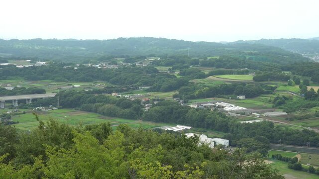 View of Hadano City from Koboyama Park after Hiking. Hadano City is a City of Kanagawa Prefecture, Japan. We can view the rural side of Hadano City from the park.