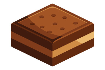 Isometric brown cookie consists of two layers with a cream filling in between