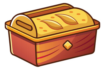 Stylized yellow treasure chest with a rounded lid and golden decorations sits closed
