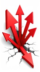 Red arrows piercing cracked surface