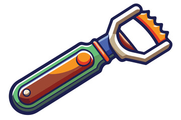 Colorful tool with brown handle, orange button, and a textured roller looks sturdy