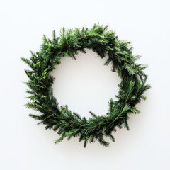 Dark green round pine wreath minimalist decoration evergreen.