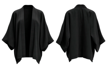 Black kimono cardigan, front and back views