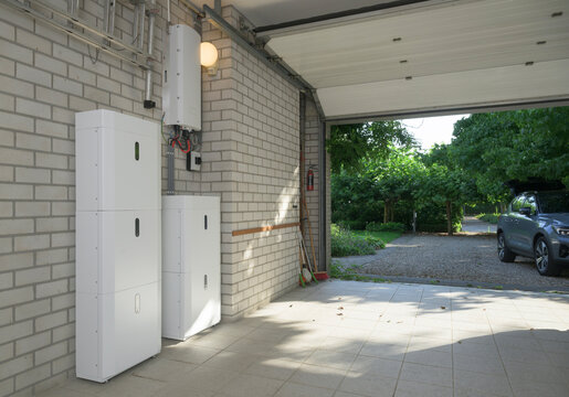 Battery storage system for renewable energy in private house garage