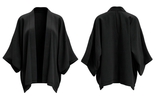 Black kimono cardigan, front and back views