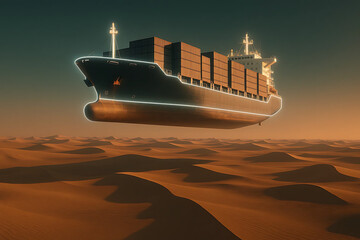 Futuristic Cargo Ship – Digital Shipping and Container Trade Concept