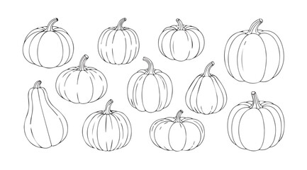 A collection of hand drawn pumpkin silhouettes in various shapes and sizes silhouette