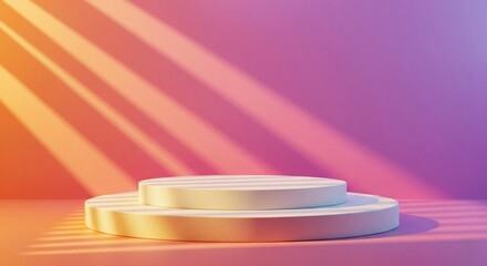 White product display podium with window shadows on a colorful gradient background