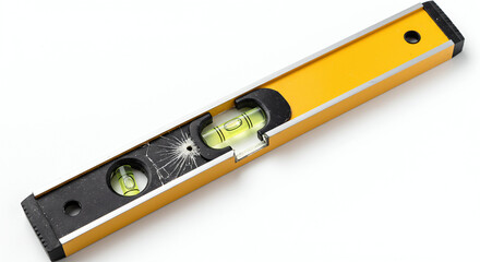 Leveling tool with bubble vials in bright yellow and black design  