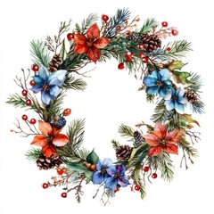 Fototapeta premium Winter flower Wreath wreath illustration watercolor.