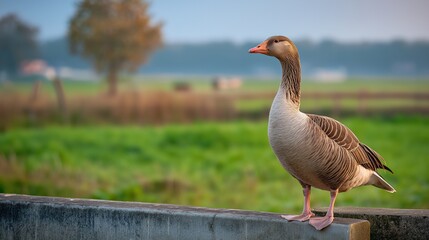 Obraz premium Elegant Goose Stands in Serene Landscape
