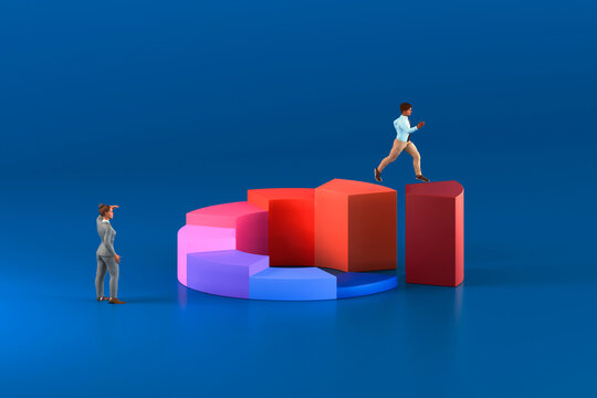 Business people climbing abstract 3D bar chart for growth and success