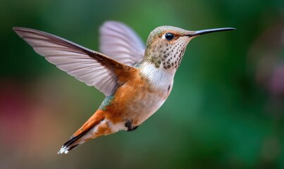 Rufous Hummingbird in Flight - A Vibrant Display of Natures Beauty.