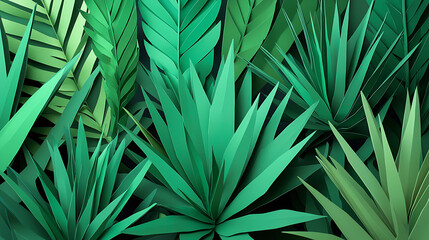 Fototapeta premium A vibrant jungle of lush green tropical leaves creating a dense, exotic canopy teeming with life and natural beauty in a captivating display